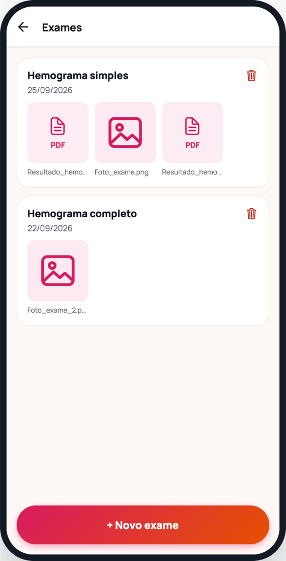 Exames e arquivos guardados