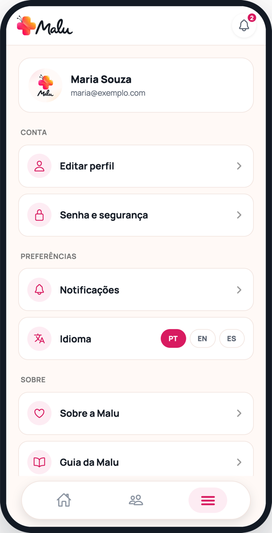 Sua conta e preferências